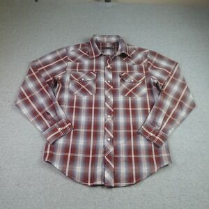 Roper Shirt Boys L 12-14 Red Plaid Pearl Snap Long Sleeve Western